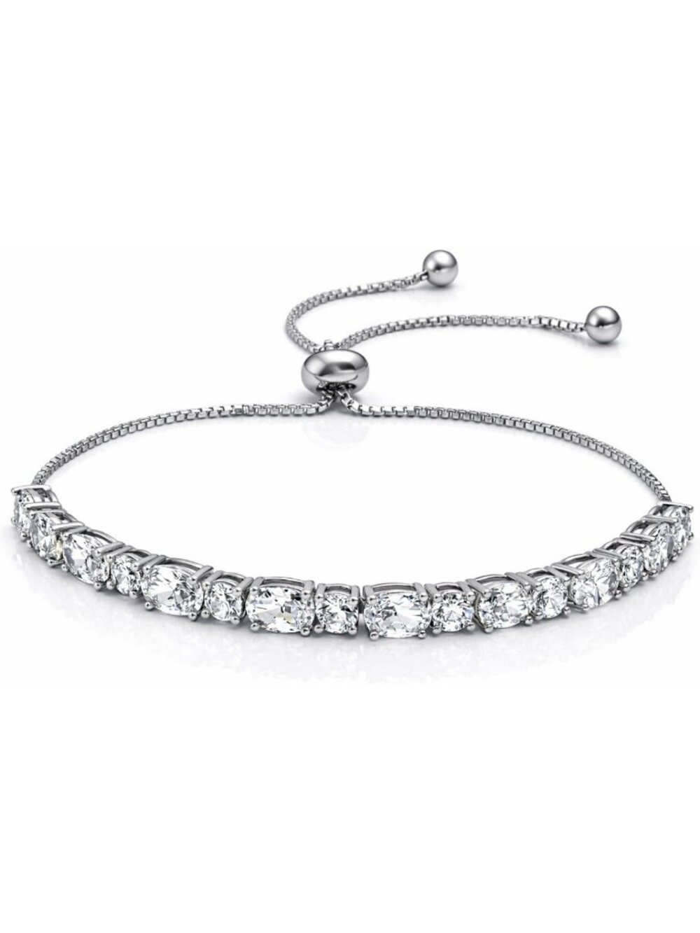 Adjustable 925 Sterling Silver Bolo Bracelet | Beaded Tennis Bracelet for Women